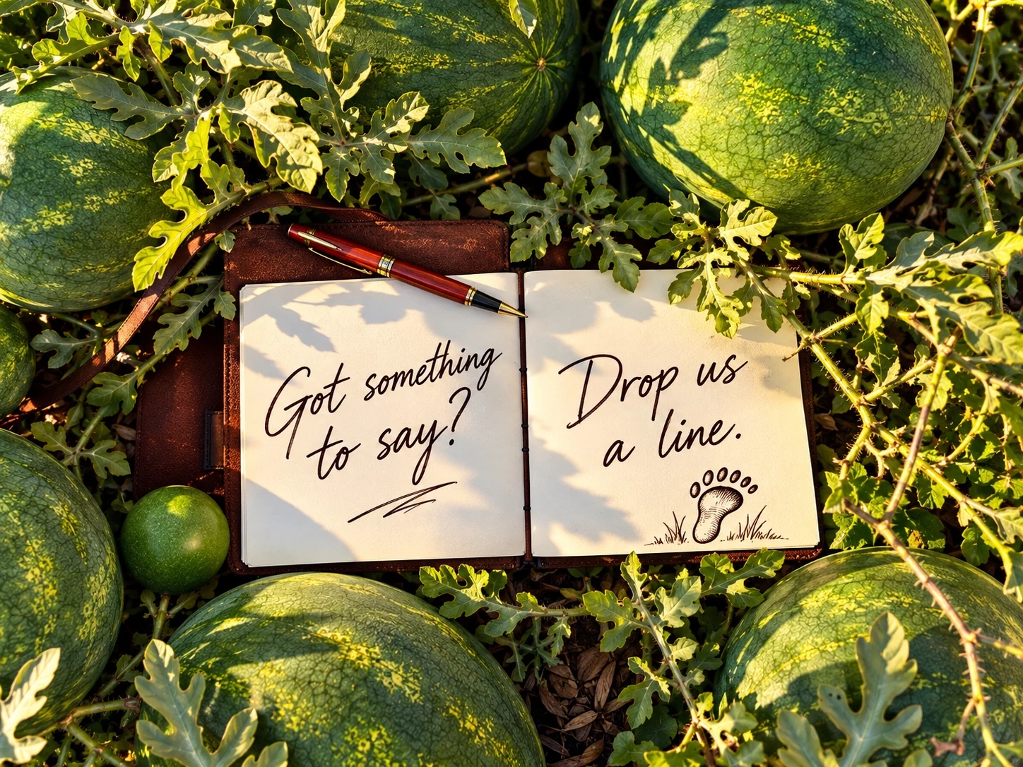 An open notebook reads Got something to say? Drop us a line.