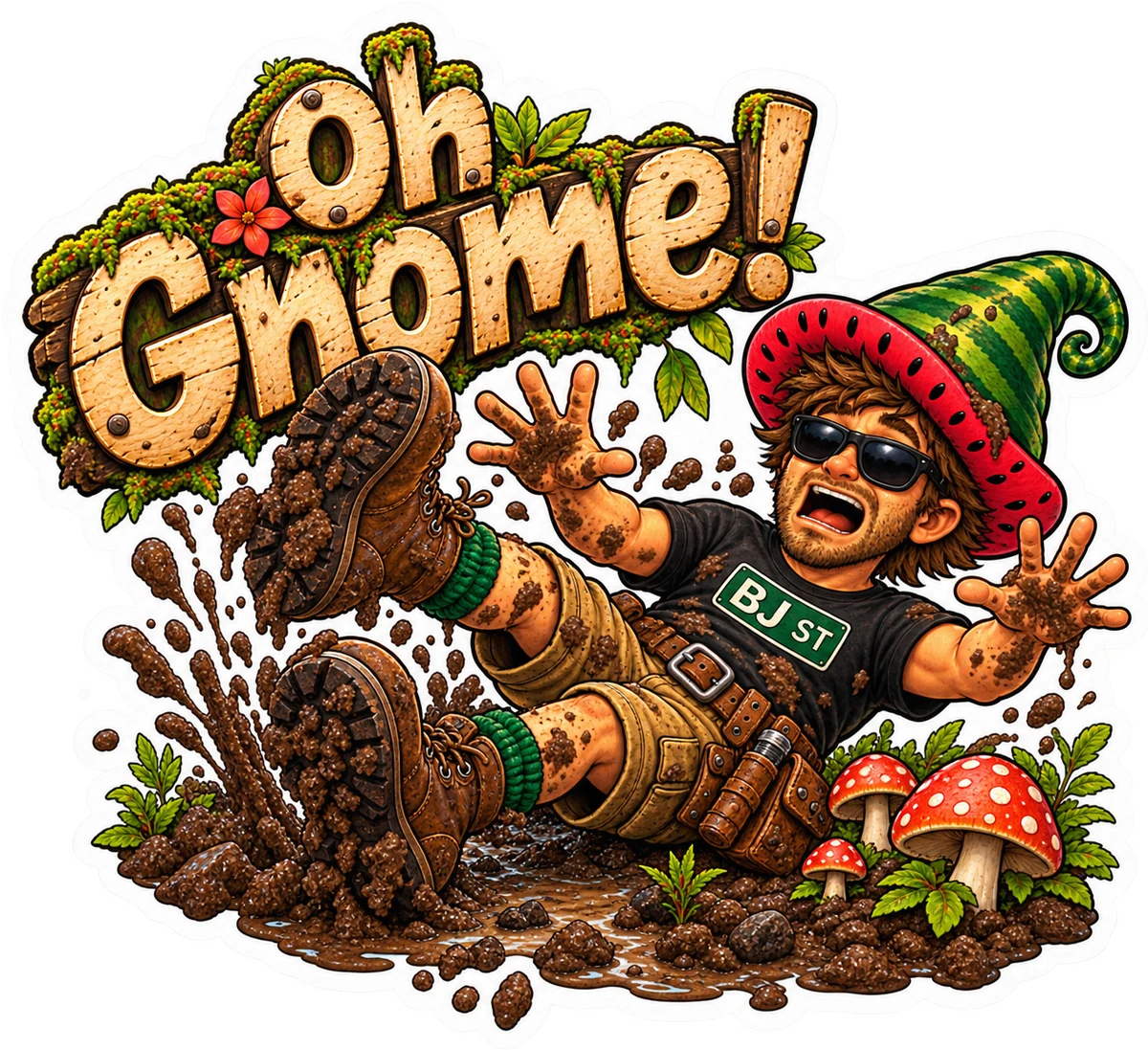 Oh Gnome! Biff takes a tumble sticker